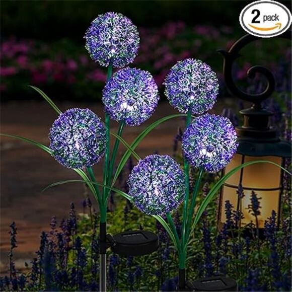 2 Pack Solar Garden Stake Lights, Outdoor Solar Lights Dandelion Flower Design - Picture 7 of 7